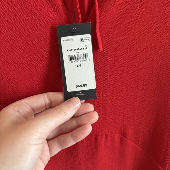 NWT New Tommy Hilfiger Size Large Blouse - Red Short Sleeve Bow - Picture 6 of 9